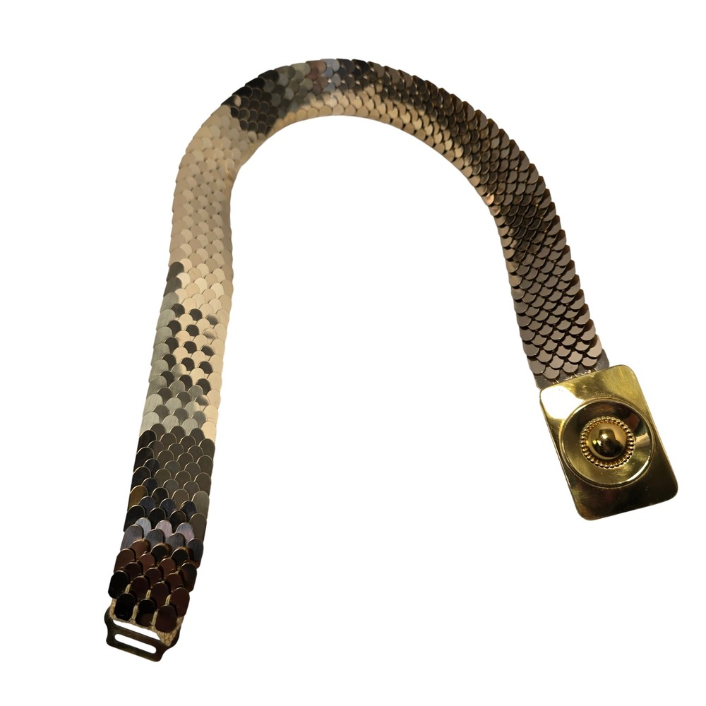 Vintage Gold Sequin Scale Belt Women Sm 18"-28" Stretch Gold Metallic Disco Glam